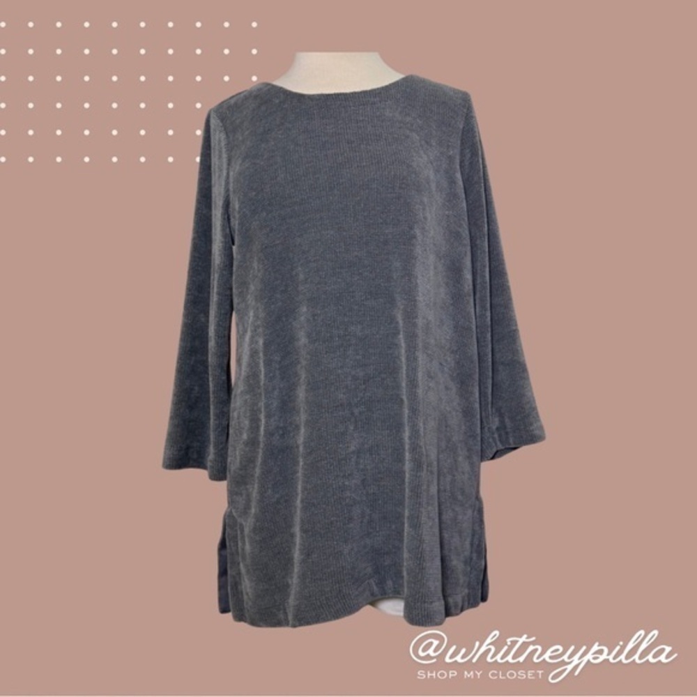J Jill Wearever Tunic Top Casual Cozy 3/4 sleeve Slate Blue Grey Women’s Medium